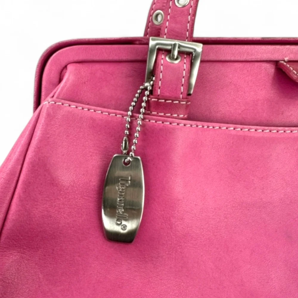 👛 Vintage Tignanello Gorgeous Pink Leather Shoulder Bag. Structured Design - Picture 3 of 11